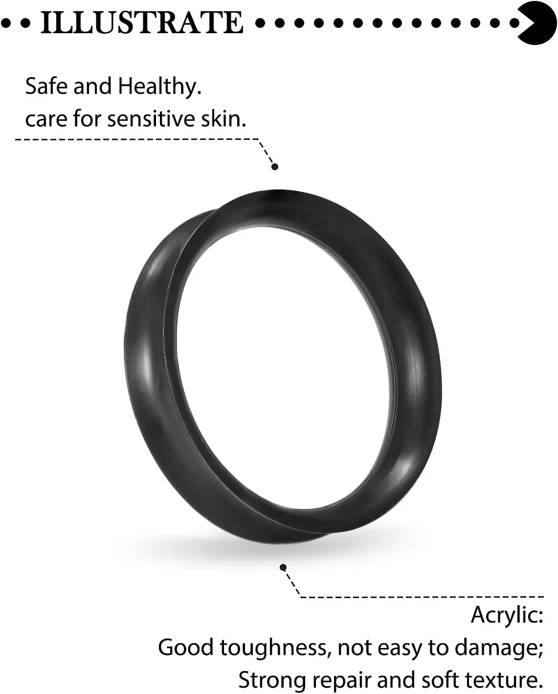 10G-50mm Black Silicone Gauges for Ear Tunnels Rubber Plugs Gauges Double Flared Flexible Tunnel Earrings for Women Men