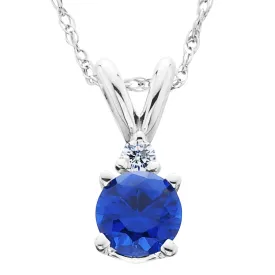 1ct TW Blue Sapphire & Diamond Solitaire Pendant 14K White Gold