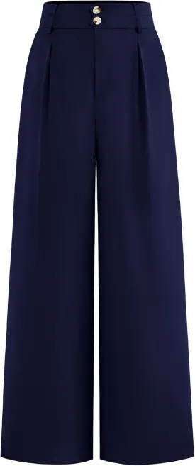 BTFBM Women Wide Leg Dress Pants 2025 High Waisted Button Pleated Business Casual Trousers Office Work Palazzo Pants