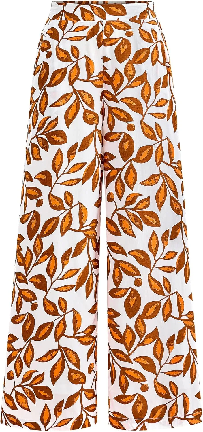 BTFBM Women's Wide Leg Summer Pants 2025 Loose Boho Vacation Trousers Elastic Waist Printed Palazzo Lounge Pant Pockets