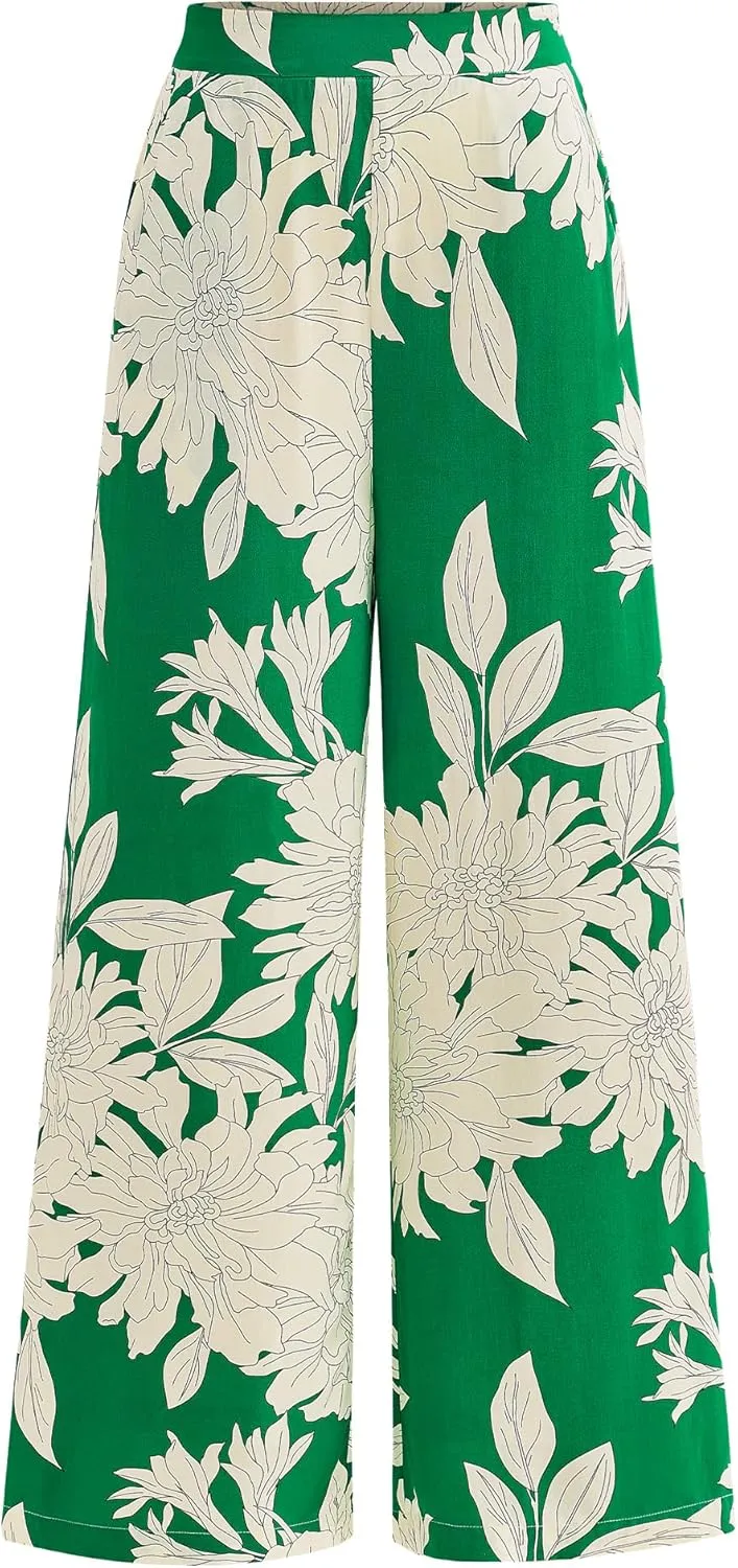 BTFBM Women's Wide Leg Summer Pants 2025 Loose Boho Vacation Trousers Elastic Waist Printed Palazzo Lounge Pant Pockets