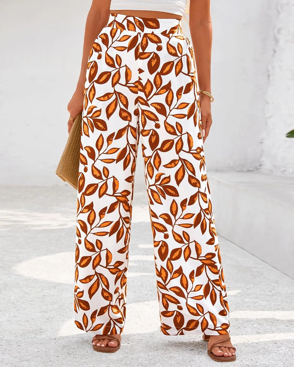 BTFBM Women's Wide Leg Summer Pants 2025 Loose Boho Vacation Trousers Elastic Waist Printed Palazzo Lounge Pant Pockets