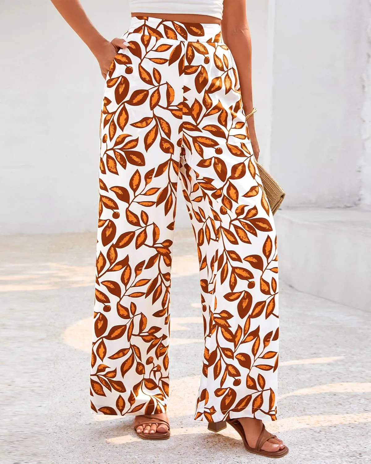BTFBM Women's Wide Leg Summer Pants 2025 Loose Boho Vacation Trousers Elastic Waist Printed Palazzo Lounge Pant Pockets