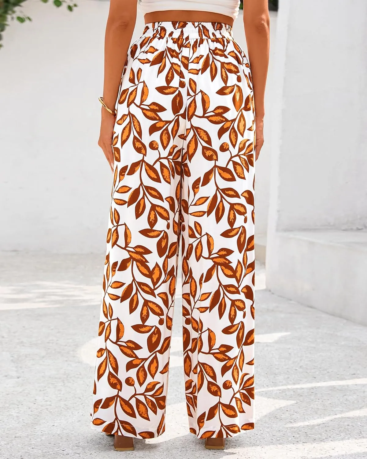 BTFBM Women's Wide Leg Summer Pants 2025 Loose Boho Vacation Trousers Elastic Waist Printed Palazzo Lounge Pant Pockets