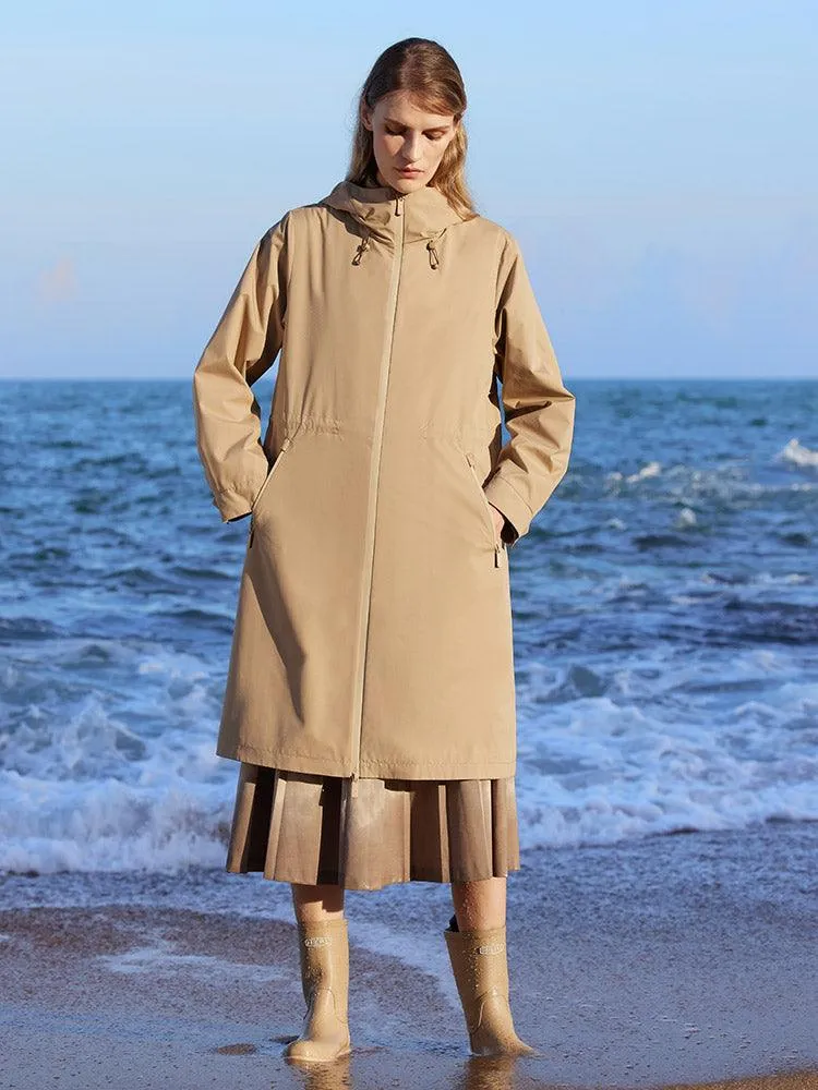 Camel Trench Coat & Down Vest Two-Piece Set