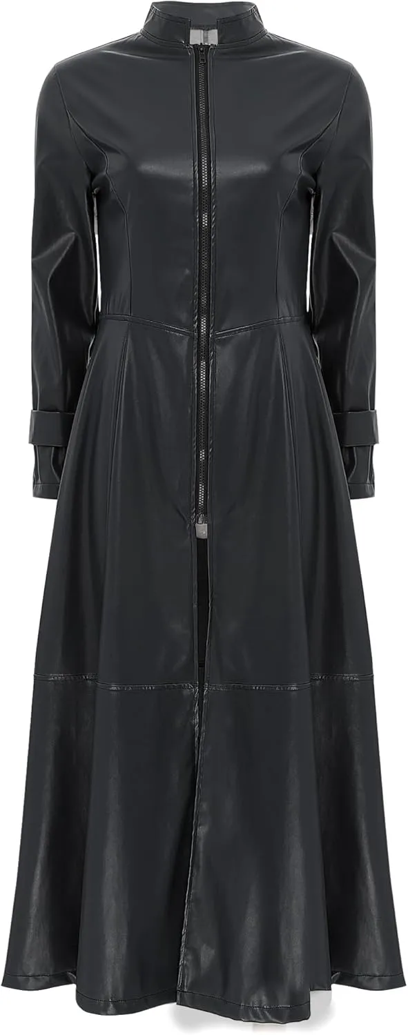 CHICTRY Women/Man's Shiny Metallic Leather Turtleneck Trench Coat Long Jacket