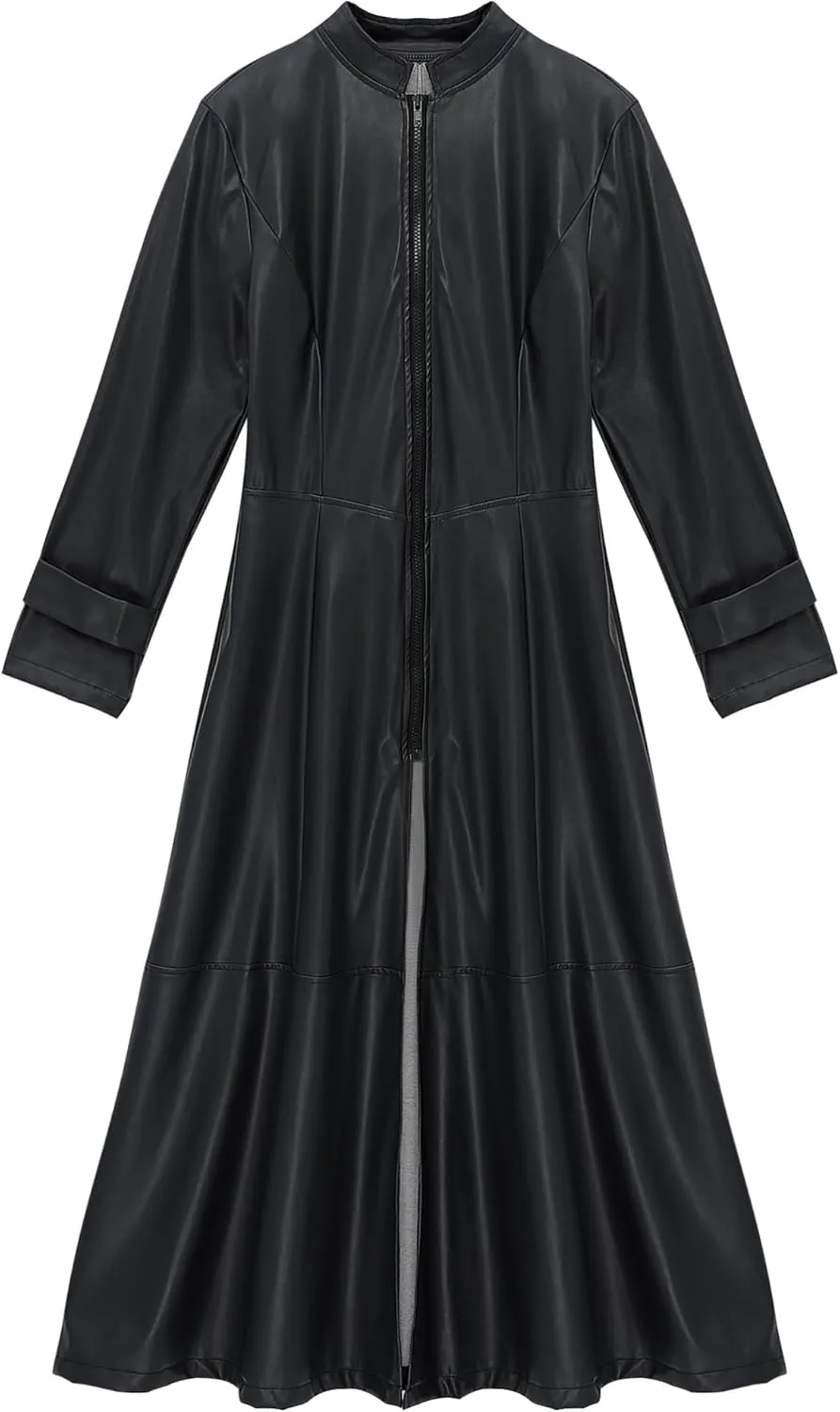 CHICTRY Women/Man's Shiny Metallic Leather Turtleneck Trench Coat Long Jacket