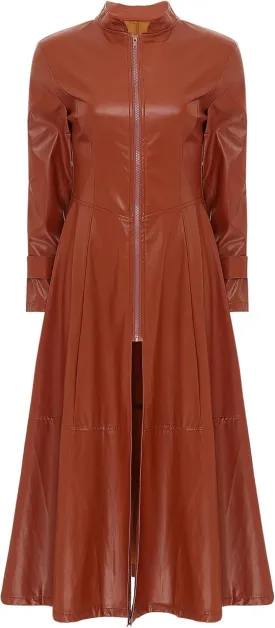 CHICTRY Women/Man's Shiny Metallic Leather Turtleneck Trench Coat Long Jacket