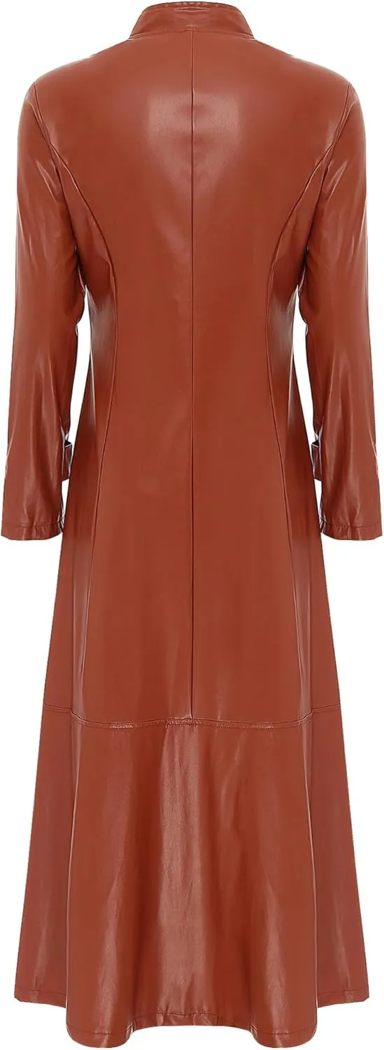 CHICTRY Women/Man's Shiny Metallic Leather Turtleneck Trench Coat Long Jacket