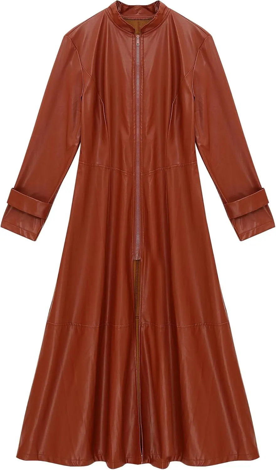 CHICTRY Women/Man's Shiny Metallic Leather Turtleneck Trench Coat Long Jacket