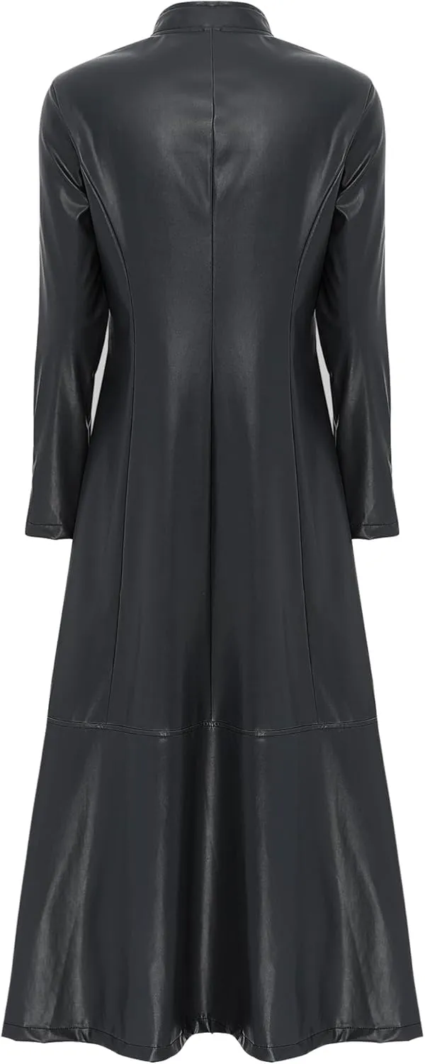 CHICTRY Women/Man's Shiny Metallic Leather Turtleneck Trench Coat Long Jacket