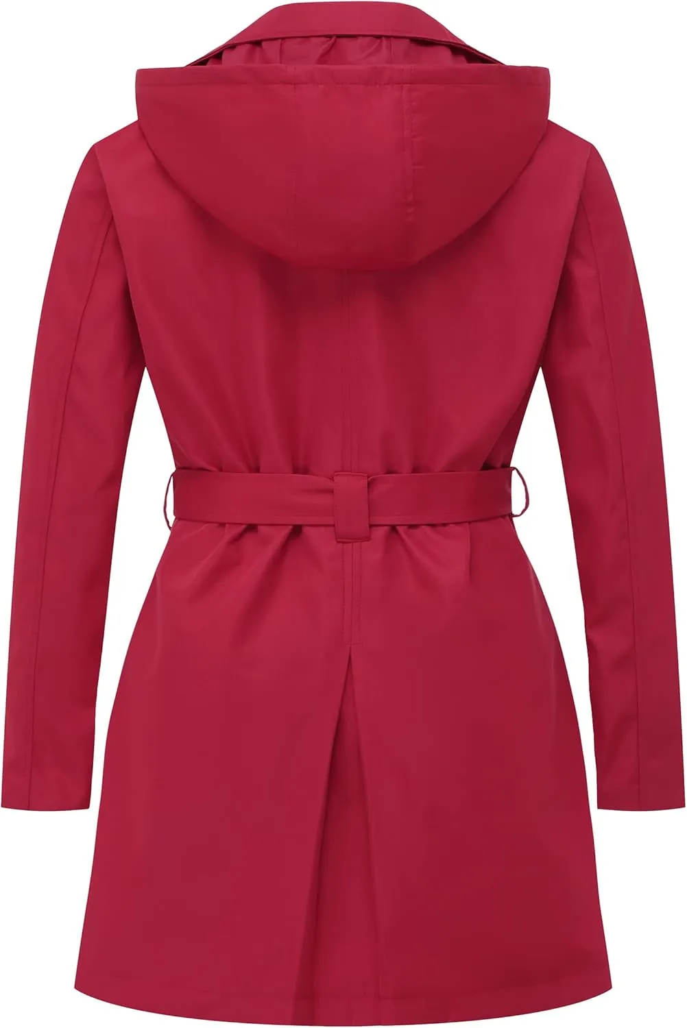 CREATMO US Women's Plus Size Trench Coat Double-Breasted Classic Lapel Overcoat Belted Outerwear Coat with Detachable Hood