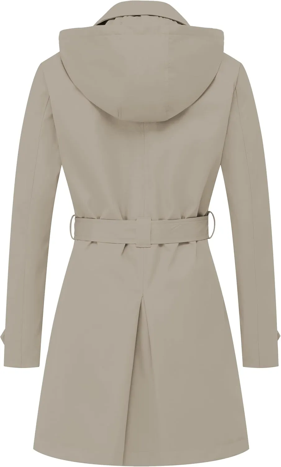 CREATMO US Women's Trench Coat Double-Breasted Classic Lapel Overcoat Belted Slim Outerwear Coat with Detachable Hood