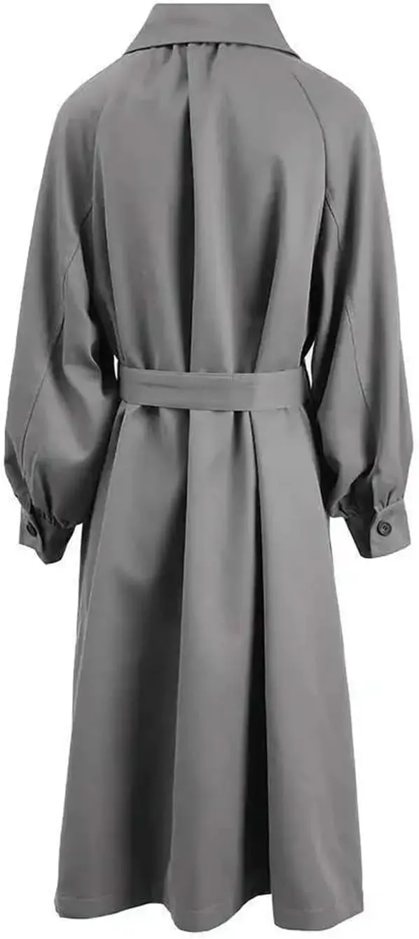 Disimlarl Women With Belted Trench Coat Lapel Long Sleeve Loose Fit Outwear Solid Work Overcoat