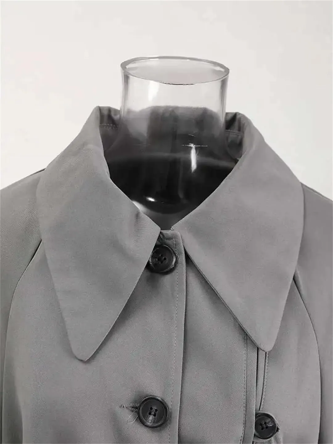 Disimlarl Women With Belted Trench Coat Lapel Long Sleeve Loose Fit Outwear Solid Work Overcoat