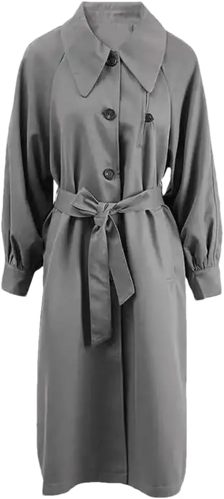 Disimlarl Women With Belted Trench Coat Lapel Long Sleeve Loose Fit Outwear Solid Work Overcoat