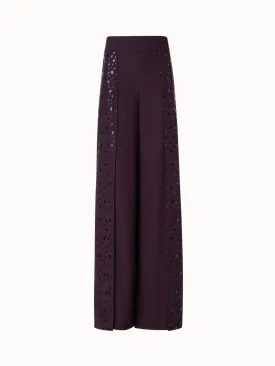 Double-Layer Silk Crêpe Wide Leg Pants with Pixel Foil Embellishment