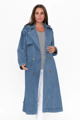 Elsie Mid Blue Denim Trench Coat