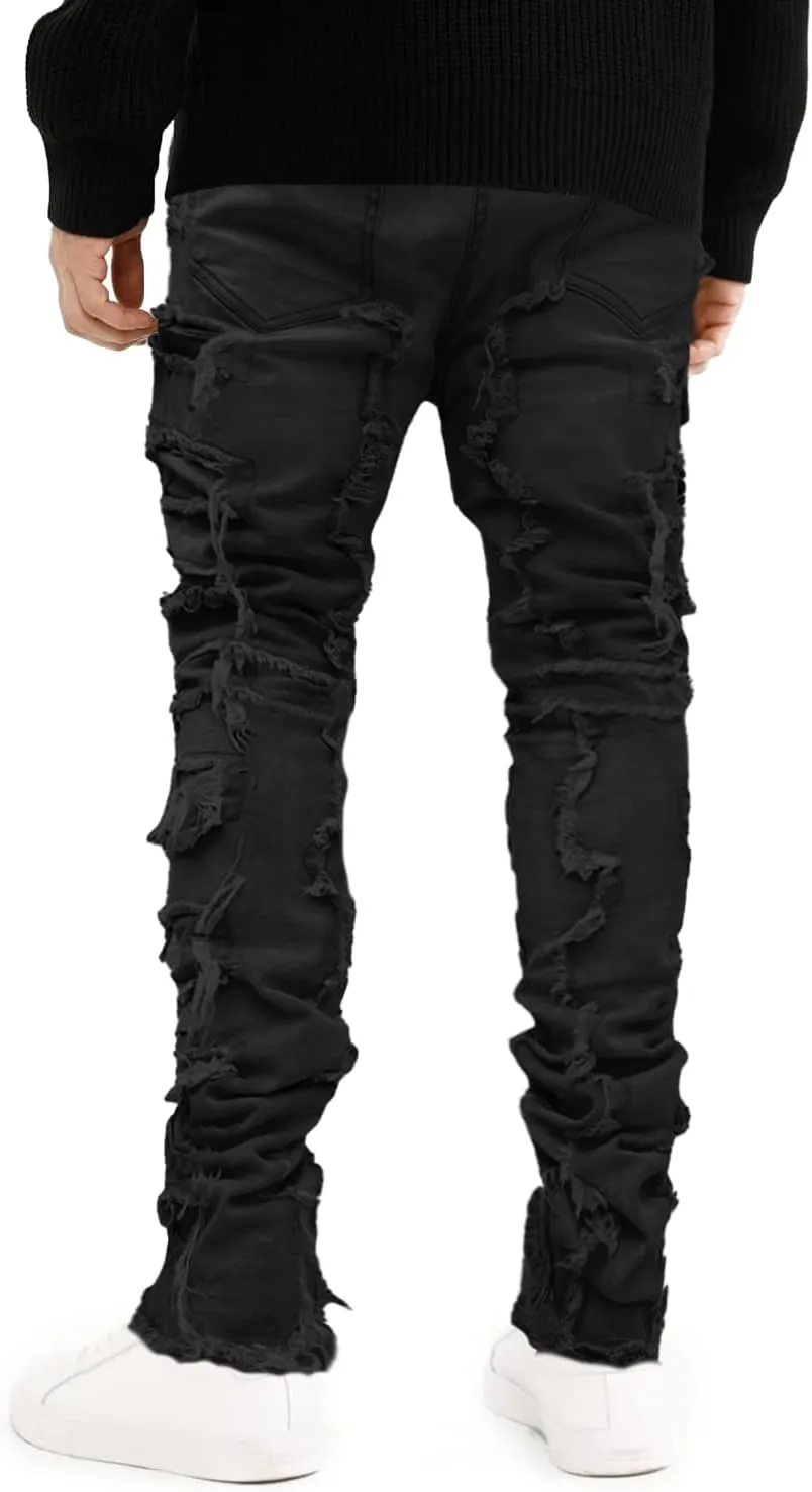 EVEDESIGN Y2K Stacked Jeans for Men - Slim Fit, Skinny and Ripped Streetwear Pants
