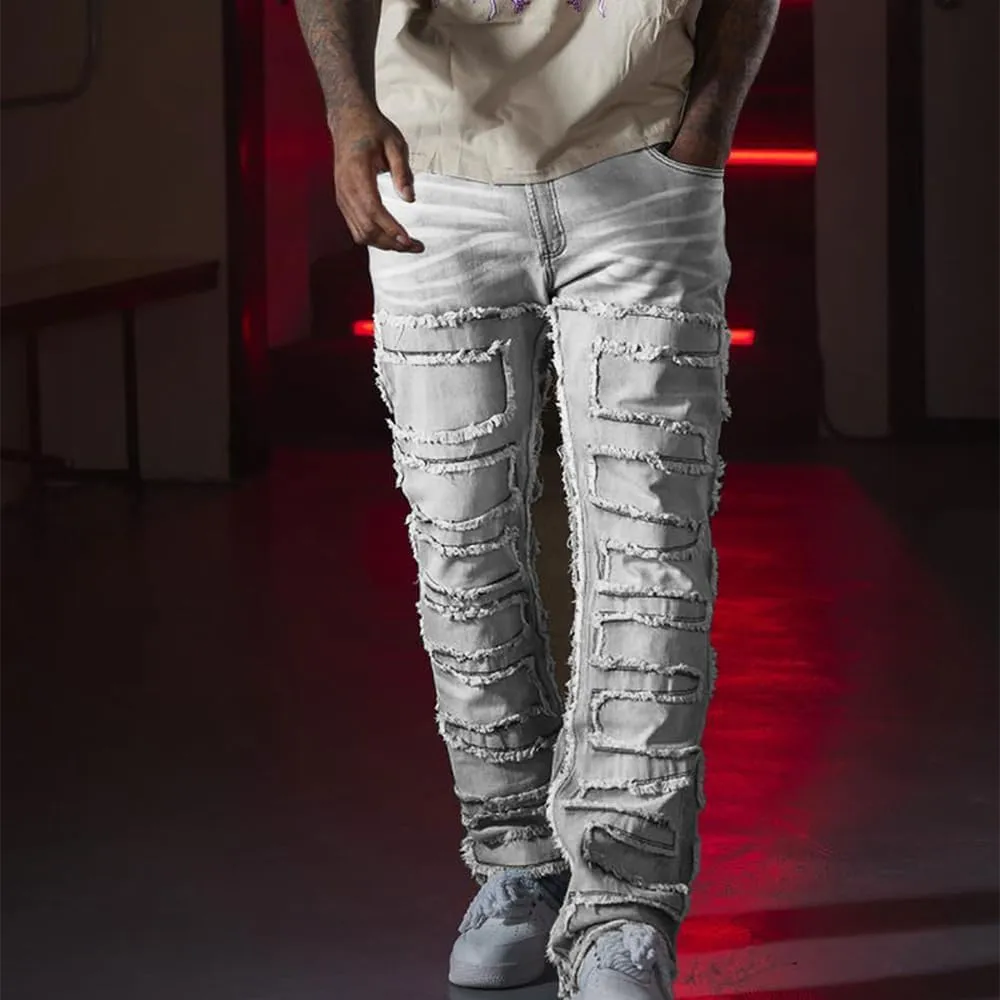EVEDESIGN Y2K Stacked Jeans for Men - Slim Fit, Skinny and Ripped Streetwear Pants