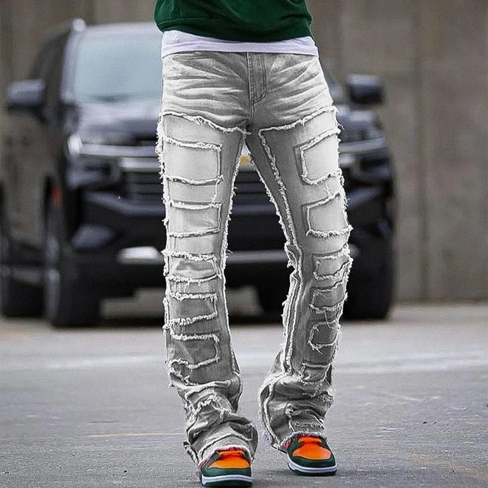 EVEDESIGN Y2K Stacked Jeans for Men - Slim Fit, Skinny and Ripped Streetwear Pants