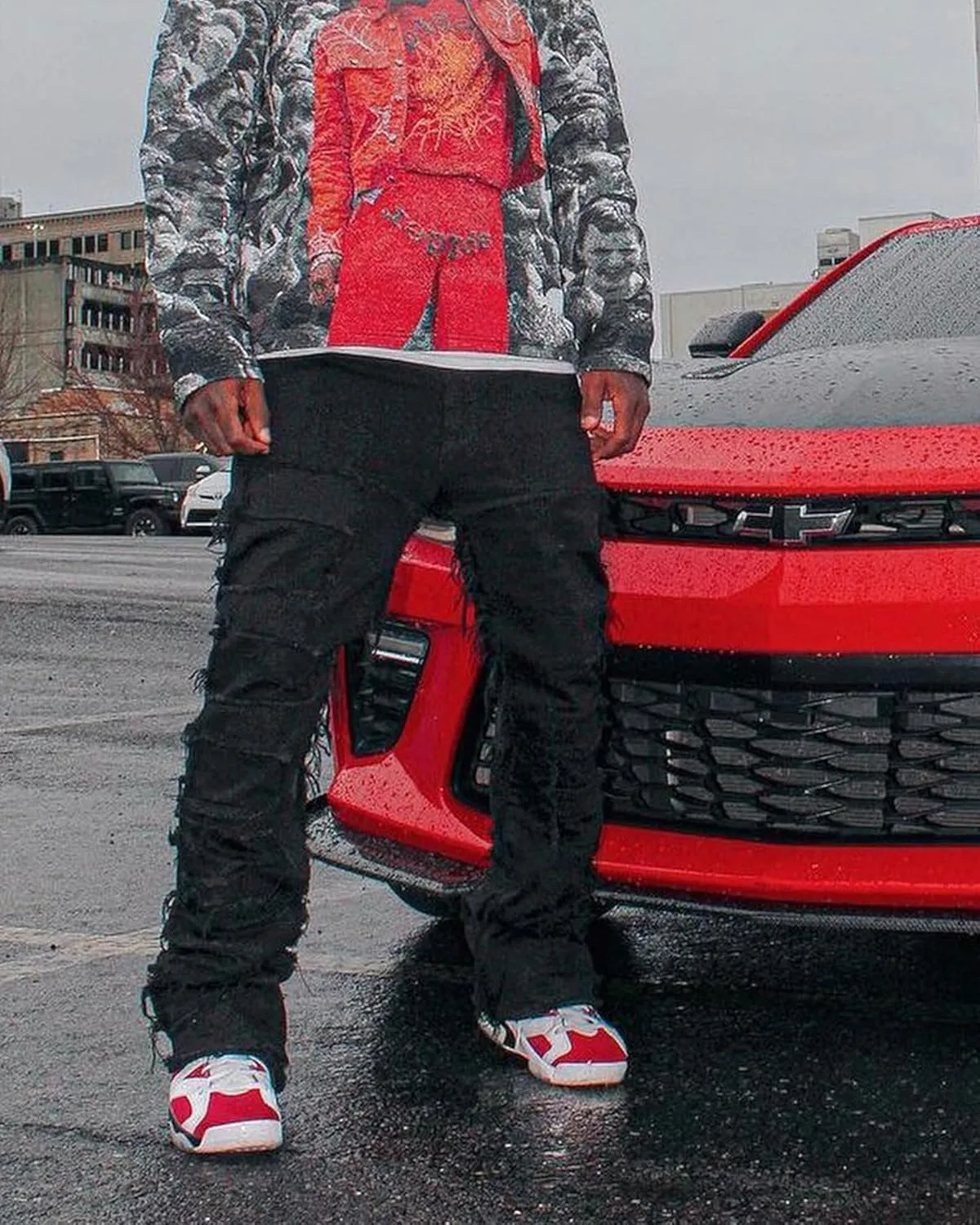 EVEDESIGN Y2K Stacked Jeans for Men - Slim Fit, Skinny and Ripped Streetwear Pants