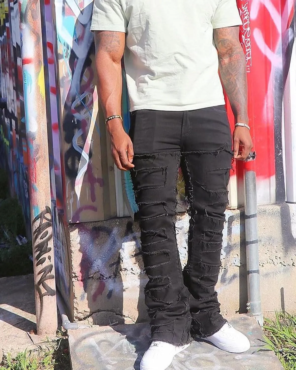 EVEDESIGN Y2K Stacked Jeans for Men - Slim Fit, Skinny and Ripped Streetwear Pants