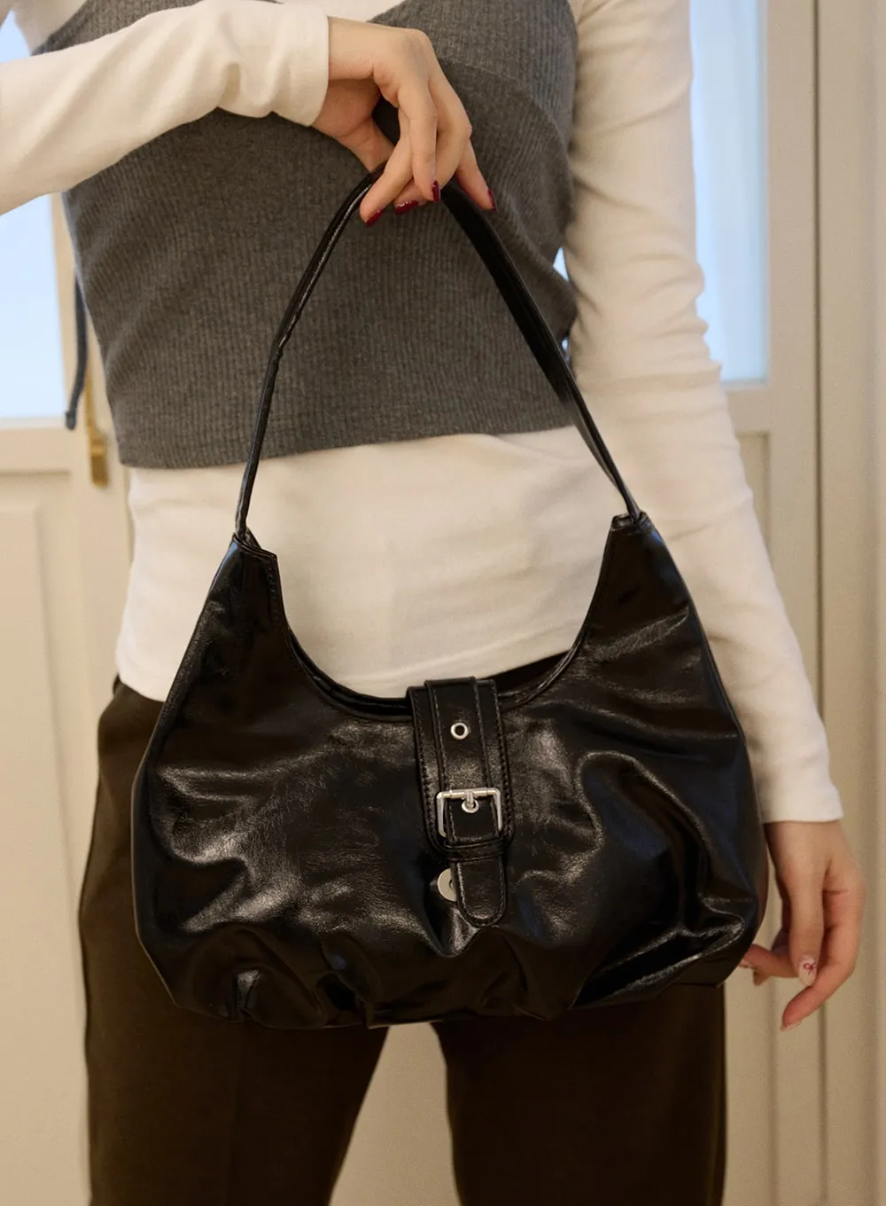 Faux Leather Belted Shoulder Bag OD327