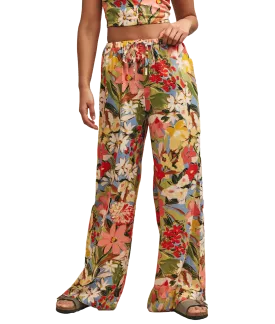 Floral Linen-blend Drawstring Trousers - Multi
