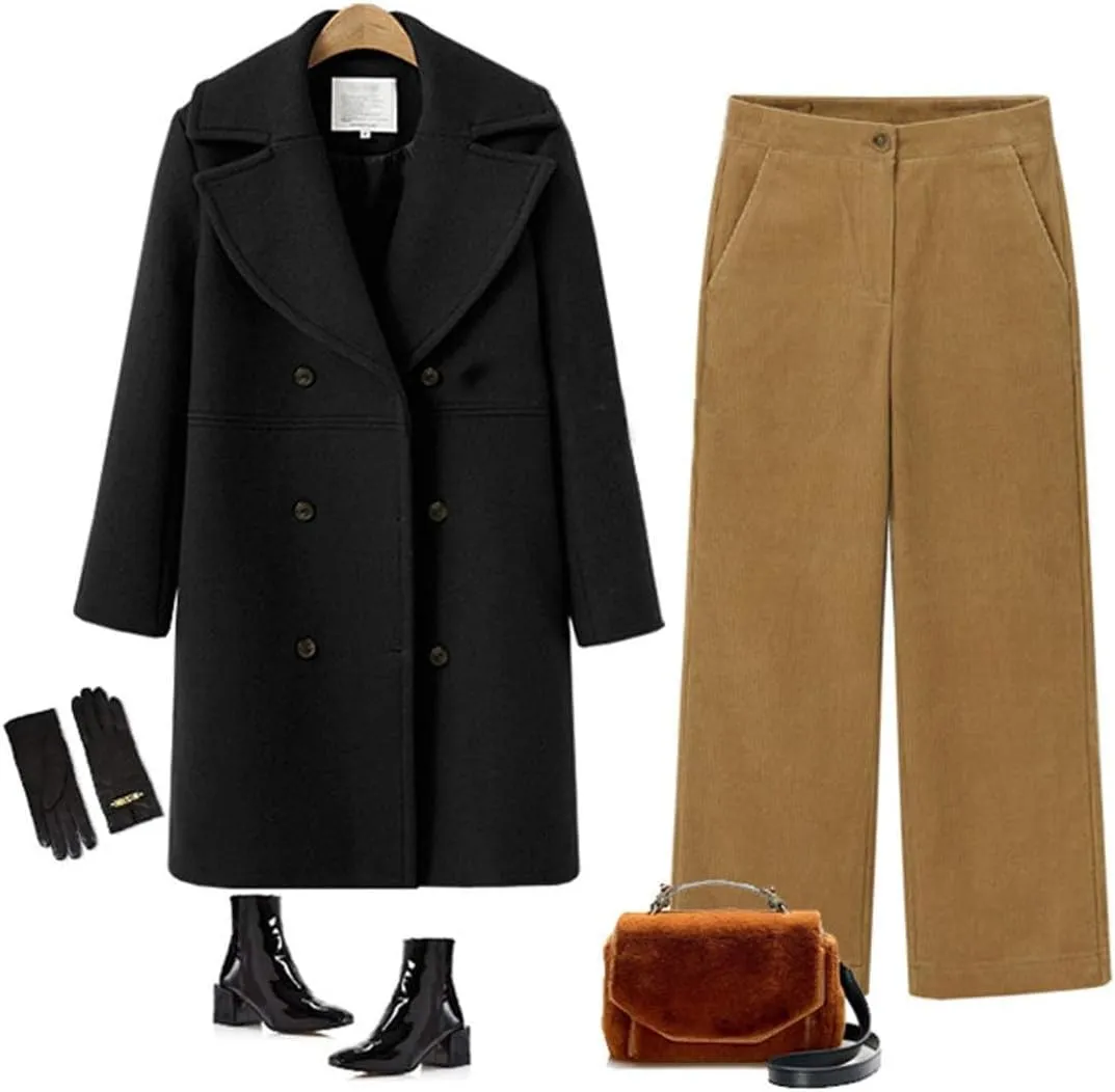 Flygo Womens Loose Corduroy Wide Leg Pant Casual Straight Leg Trousers