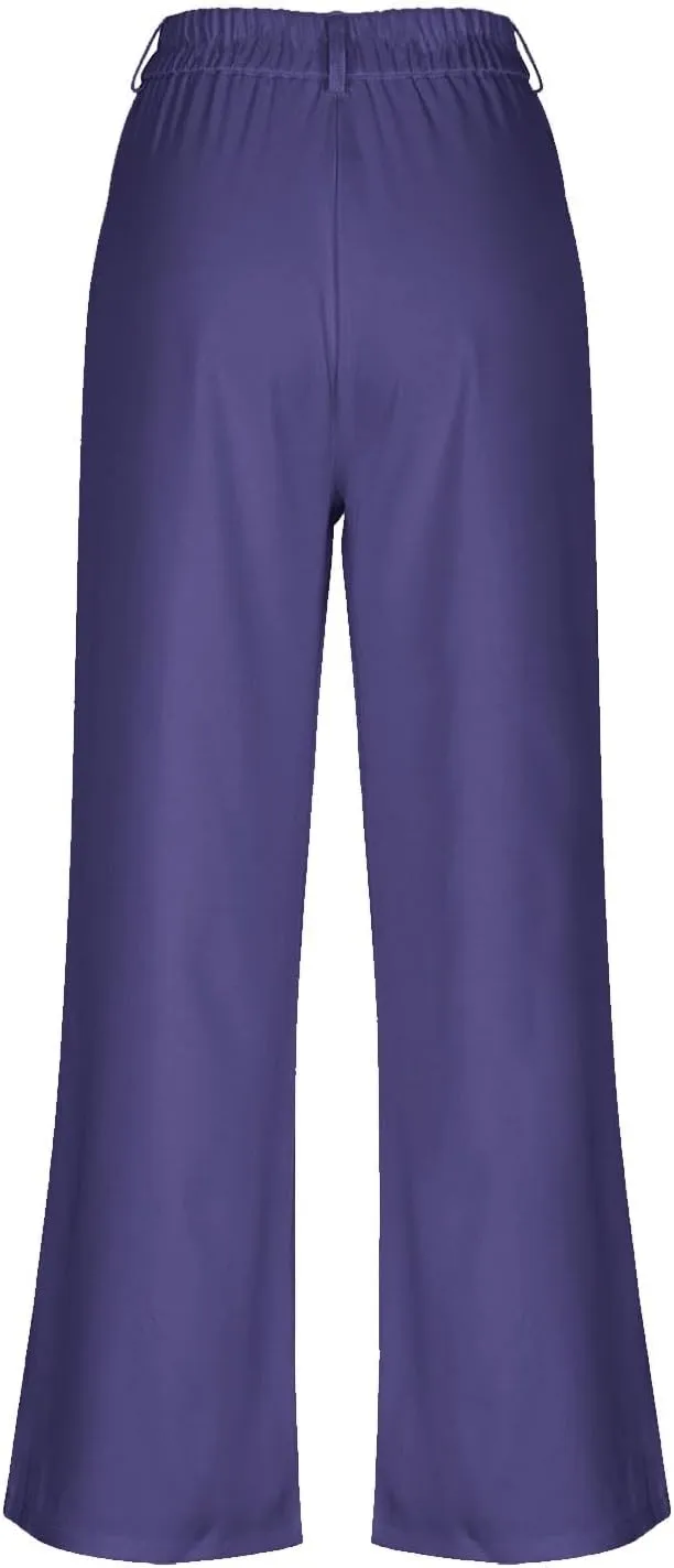 Girls School Uniform Long Pants Preppy Buttons High Waist Baggy Wide Leg Trousers Teen Formal Casual Dress Pants