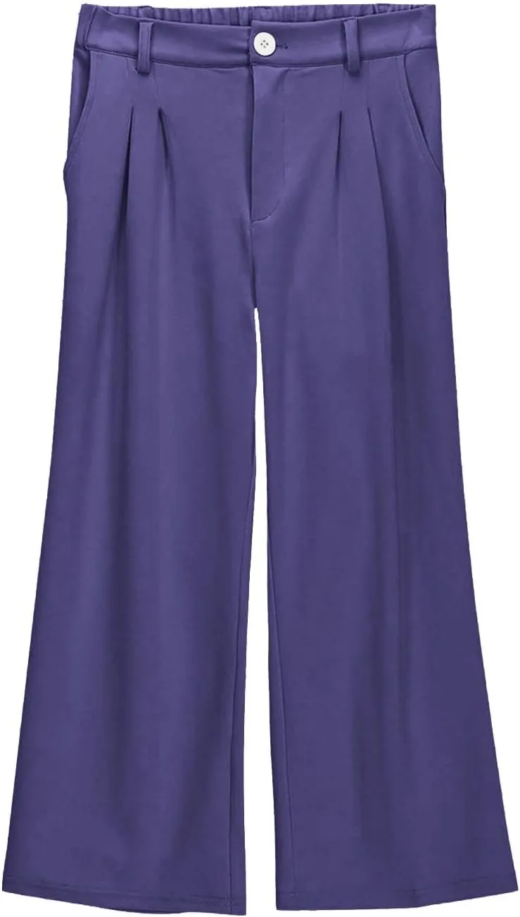 Girls School Uniform Long Pants Preppy Buttons High Waist Baggy Wide Leg Trousers Teen Formal Casual Dress Pants