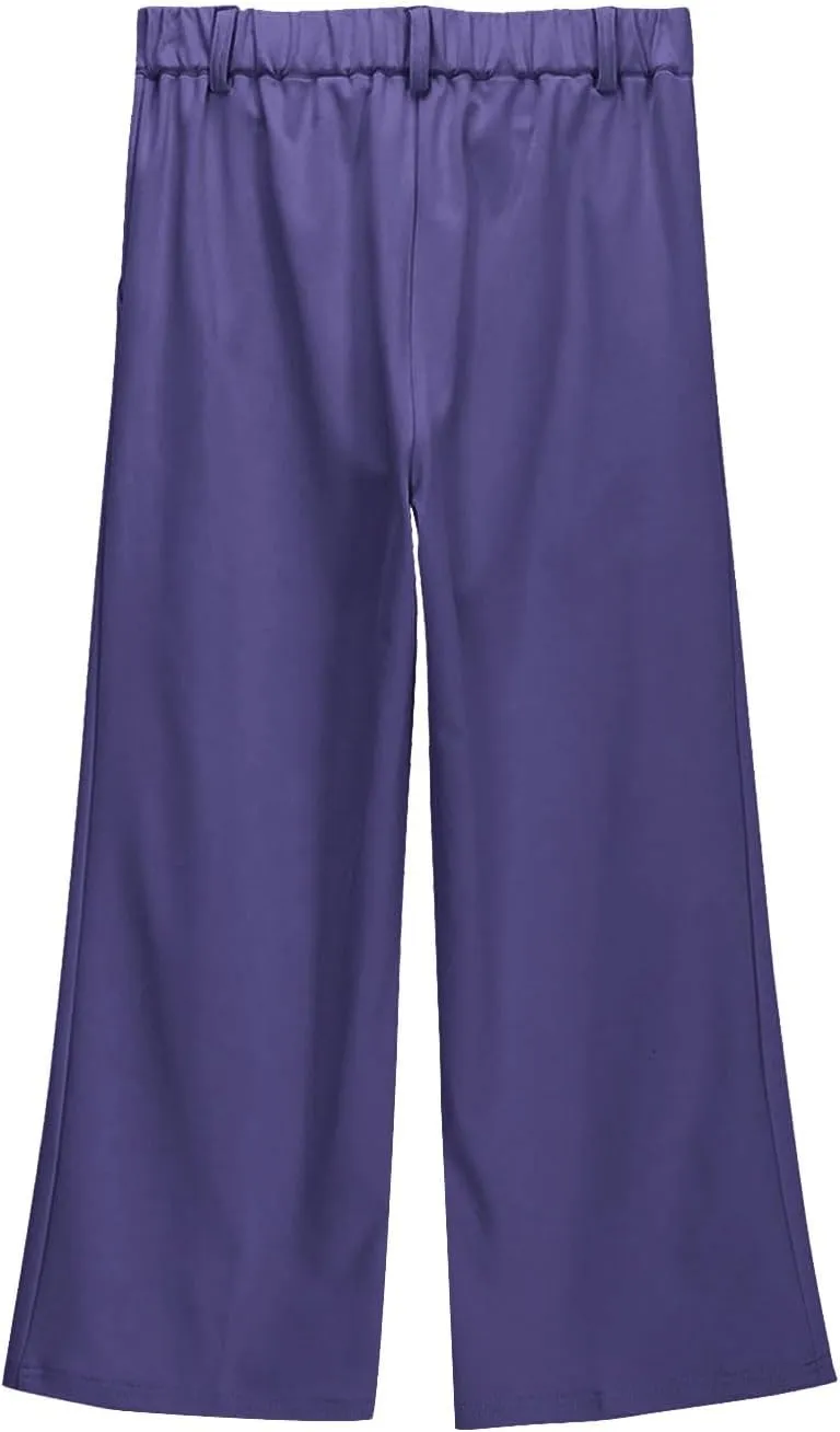 Girls School Uniform Long Pants Preppy Buttons High Waist Baggy Wide Leg Trousers Teen Formal Casual Dress Pants