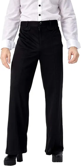 Gosbeliy Men's Retro 70S Disco Fever Black Flared Pants Adult Vintage Trousers Bell Bottoms (Large, Black)