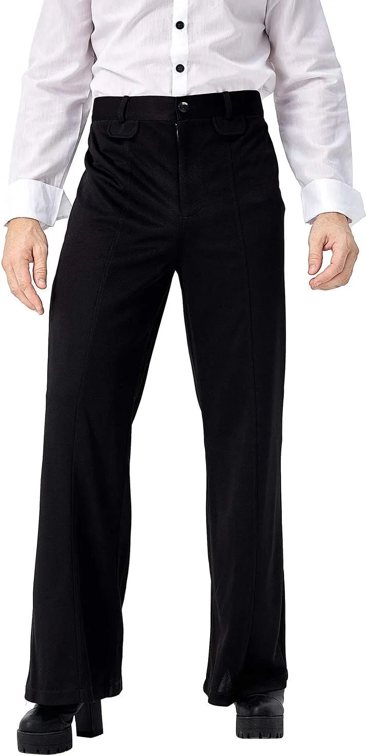 Gosbeliy Men's Retro 70S Disco Fever Black Flared Pants Adult Vintage Trousers Bell Bottoms (Large, Black)