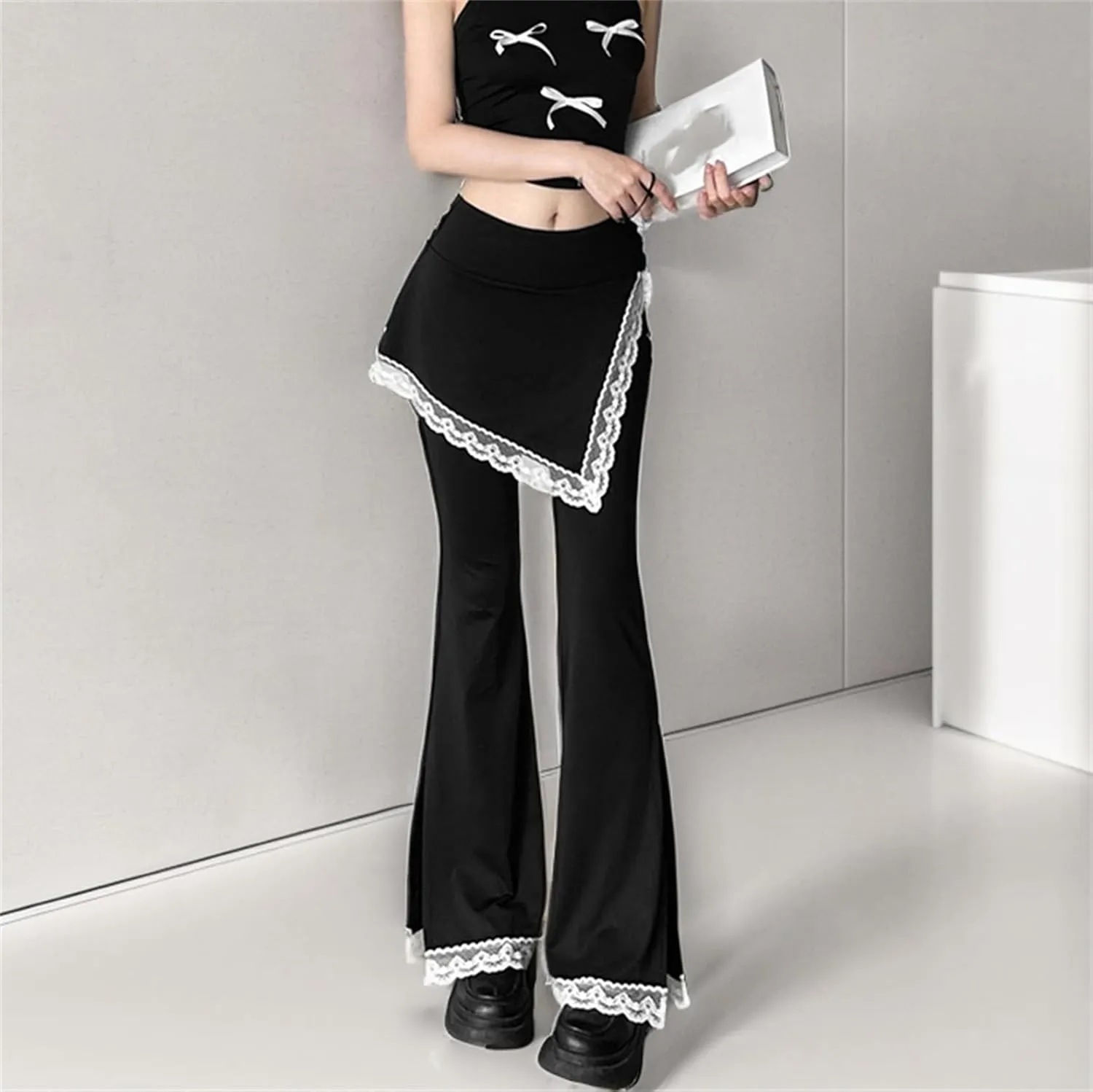 Gothic Bottom Pants for Women Punk Wide Leg Rave Goth Disco Festival