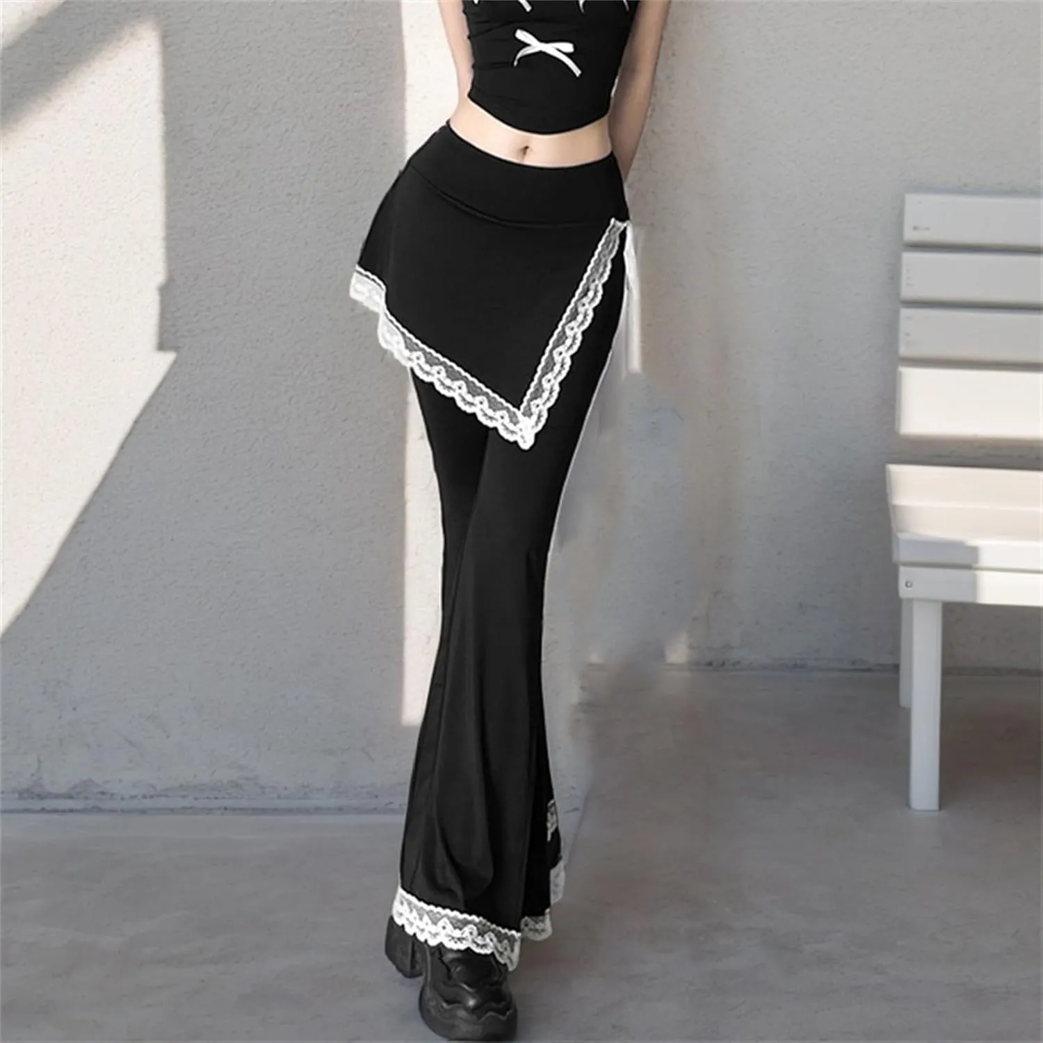 Gothic Bottom Pants for Women Punk Wide Leg Rave Goth Disco Festival