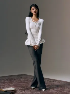 Gray Detachable Patchwork Flared 2-in-1 Casual Trousers