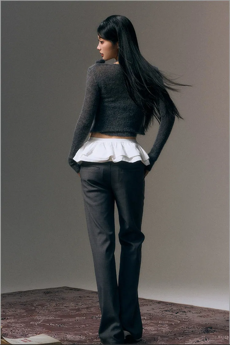 Gray Detachable Patchwork Flared 2-in-1 Casual Trousers