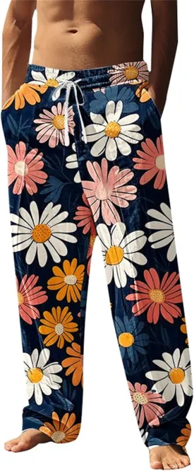 Hawaiian Ocean Wave Sweatpants for Men Lightweight Beachwear Lounge Pants Comfy Relaxed Fit Tropical Vacation Pants
