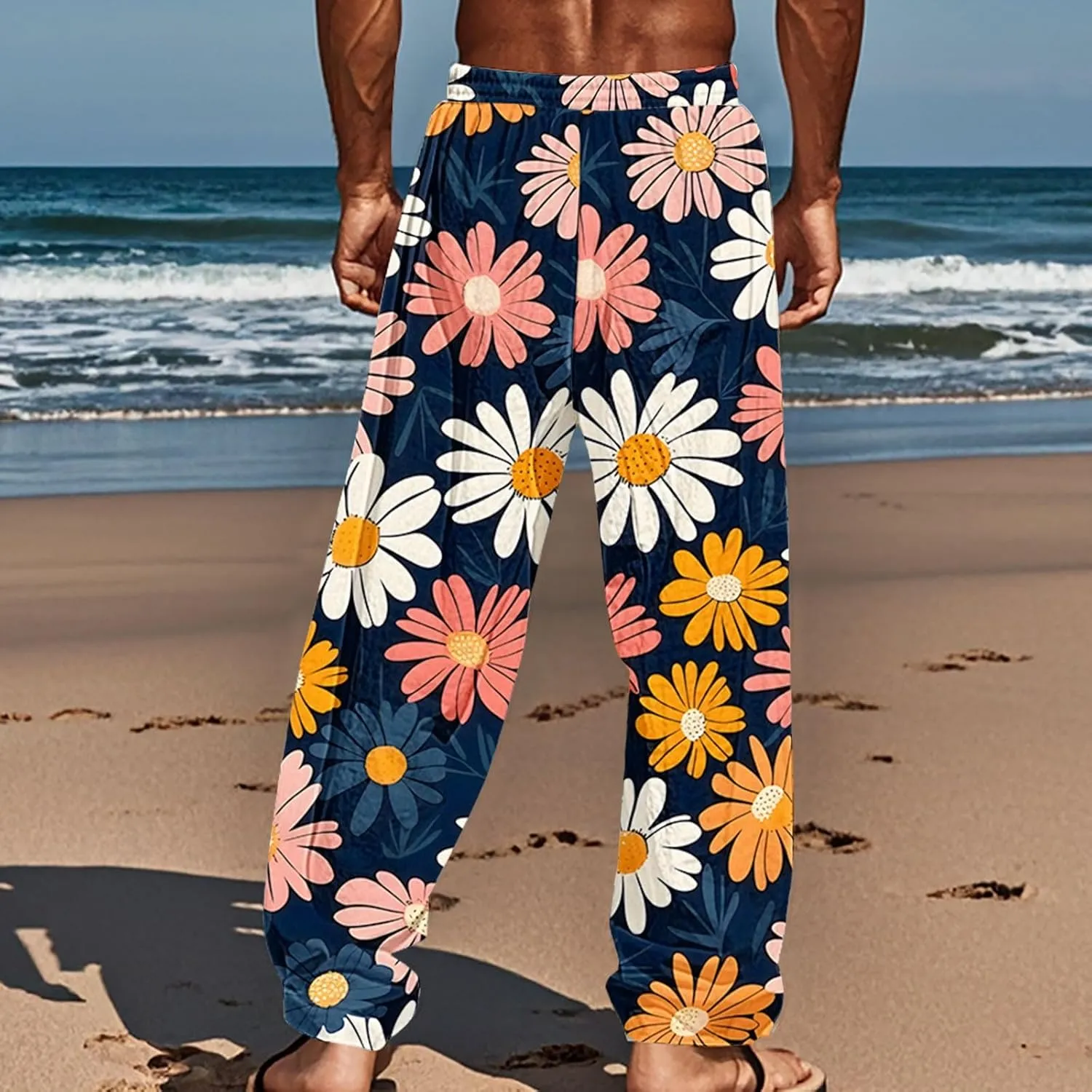 Hawaiian Ocean Wave Sweatpants for Men Lightweight Beachwear Lounge Pants Comfy Relaxed Fit Tropical Vacation Pants