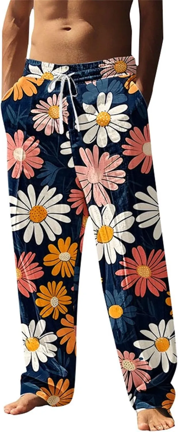 Hawaiian Ocean Wave Sweatpants for Men Lightweight Beachwear Lounge Pants Comfy Relaxed Fit Tropical Vacation Pants