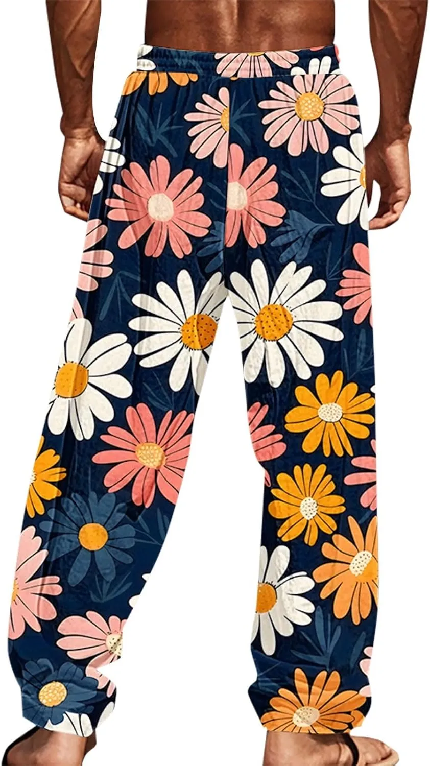 Hawaiian Ocean Wave Sweatpants for Men Lightweight Beachwear Lounge Pants Comfy Relaxed Fit Tropical Vacation Pants