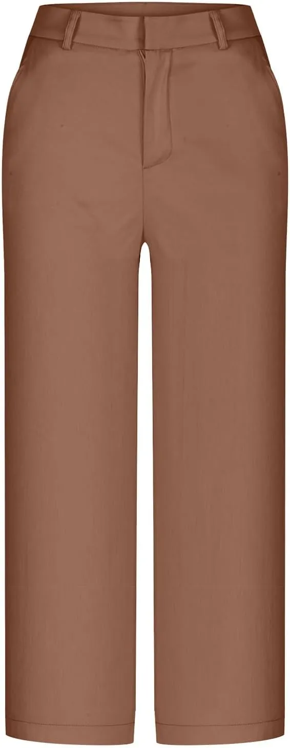 HGps8w Capris for Women Dress Pants 2025 Summer Loose Casual Stretch High Waisted Crop Straight Leg Trousers with Pockets