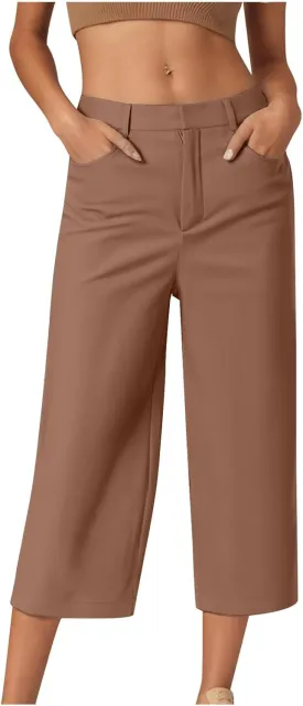 HGps8w Capris for Women Dress Pants 2025 Summer Loose Casual Stretch High Waisted Crop Straight Leg Trousers with Pockets