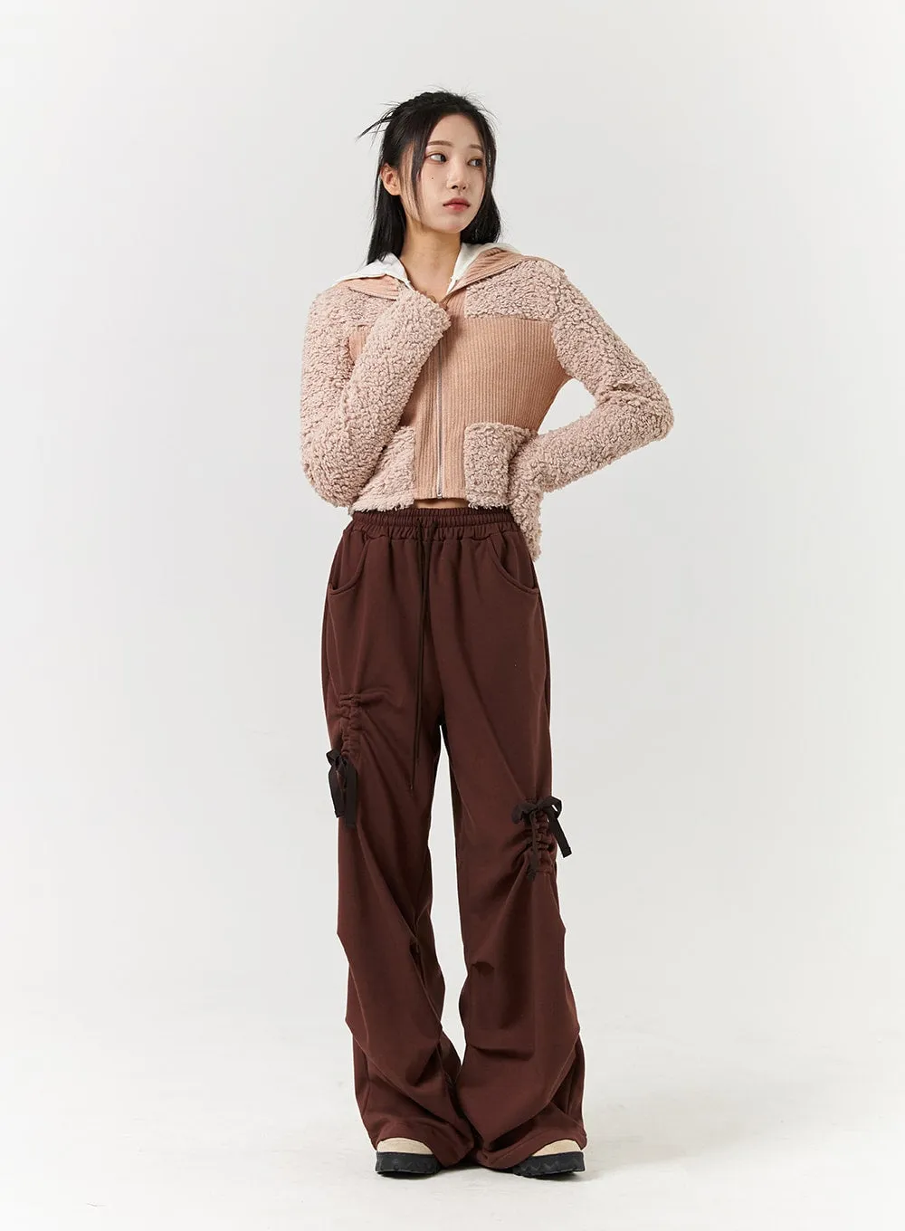 Hooded Patchwork Faux Fur Zipper Cardigan CD322
