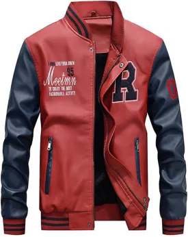 Lavnis Men's Faux Leather Jacket Casual Baseball Stand Collar Slim Fit Coat