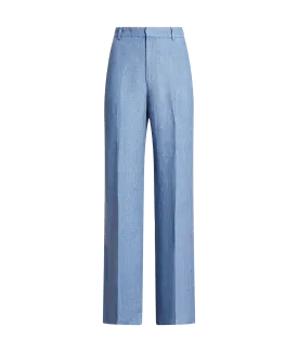 Linen Wide-leg Pant - Blue