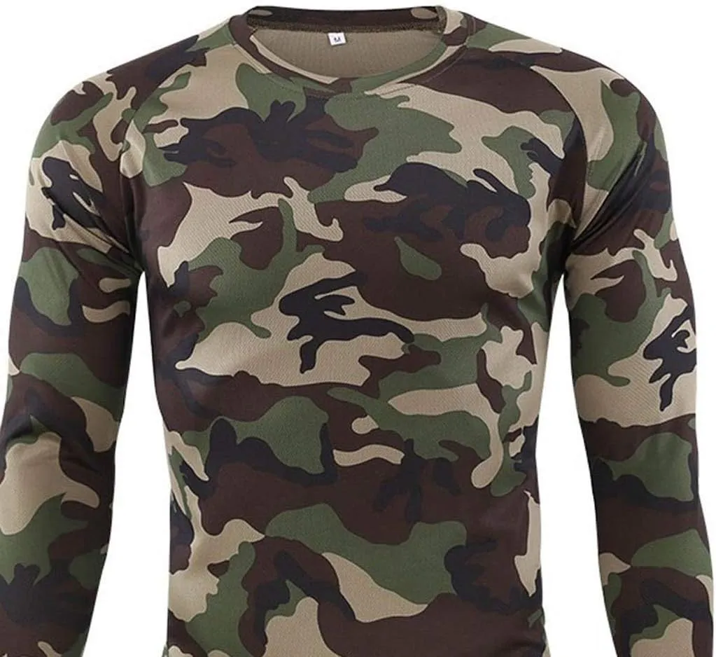 Long Sleeve Camo T-Shirt for Men Military Camouflage Athletic Compression Shirt Workout Gym Sports Quick Dry Hiking Shirts