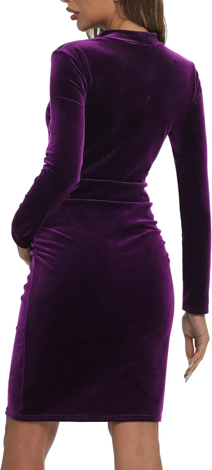 Long Sleeve Velvet Turtleneck Maternity Bodycon Dress, Fall Pregnancy Dress for Casual Wear, Baby Shower, Photoshoot